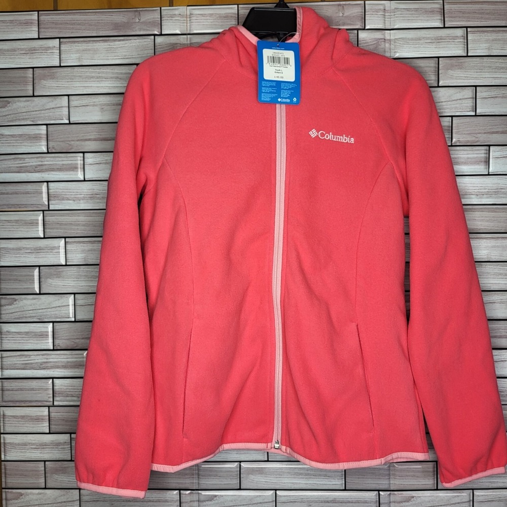 New Columbia Girls Size Large 14-16 Long Sleeve Pink Hooded‎ Zipper Jacket